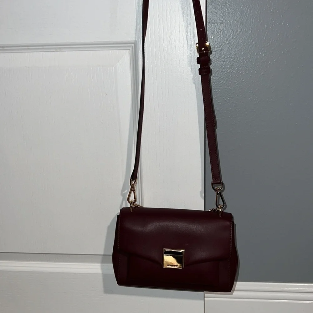 Burgundy Michael Kors‎ CrossBody bag, purse gold hardware